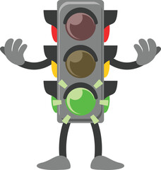 simple cartoon character traffic light green light is signaling with hand to go