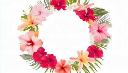 Obraz premium Vibrant floral wreath arrangement, a circle of blossoms and leaves.