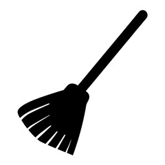 Black Silhouette of a Witch's Broom Cleaning Tool for Halloween and Autumn