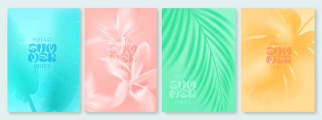 Summer exotic background. Palm leaves. Tropical foliage. Design for card, cover, banner, wallpaper. Abstract soft gradient landscape.