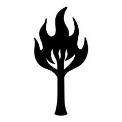 Fiery Tree Abstract Design Burning Tree on Fire Black and White Illustration Graphic Art