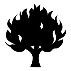 Fiery Tree Silhouette Burning Tree Graphic Design Black and White Illustration Arson Wildfire Forest Fire Danger Symbol