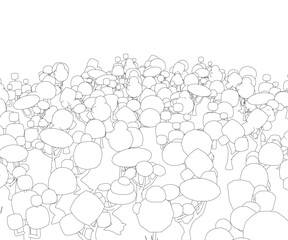 A drawing of a forest with many trees. Vector illustration