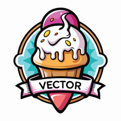 Cartoon Cupcake with Pink Topping, White Cream, Orange Sprinkles, and Blue Design