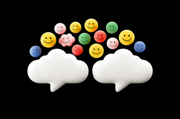 Two speech bubbles with smiley faces on a black background