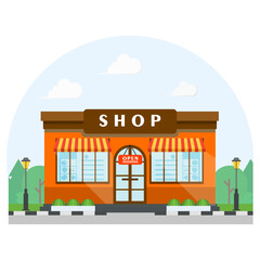 Shop open concept. Store building. Ideal for business web publications and graphic design.