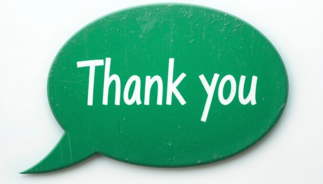 A graphic speech bubble icon in green with the words "Thank You," ideal for digital communication, messages, and expressing gratitude visually.