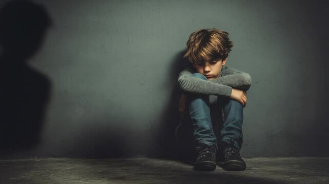 Solitude and Shadows: A poignant image of a young boy, lost in thought, embraces his knees while casting a long shadow. The raw emotion conveyed speaks volumes.