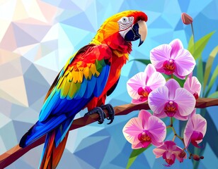 Obraz premium Low Poly Pet - Flower Loving Animal - Geometric Floral Art