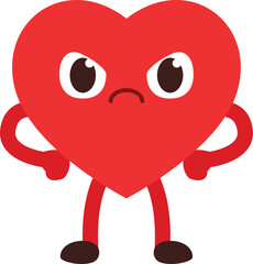 simple cartoon cute heart character is angry with both hands on the waist