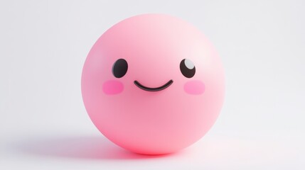 Fototapeta premium Pink sphere with a happy face, simple 3D rendering.