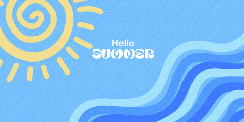 Sun in the blue sky. Summer, spring sunny day. Sea waves.