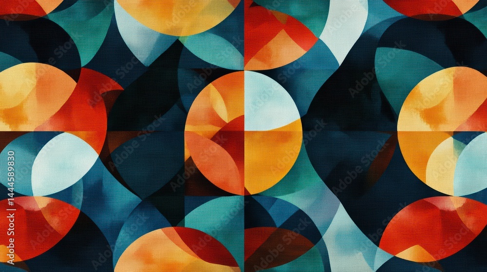 Leinwandbilder abstract geometric pattern with overlapping circles in warm and cool tones.