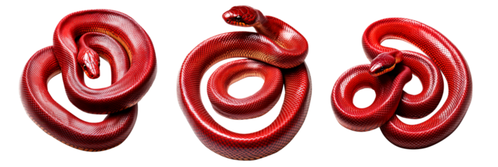 A coiled red snake with intricate textures and vibrant scales, isolated on white transparent background, reptiles or wildlife, symbolizing Chinese Lunar New year
