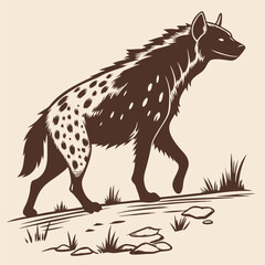 Hyena Walking Wildlife Illustration, Savannah Animal, Spotted Coat, Carnivore, African Fauna