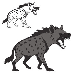 Cartoon Angry Spotted Hyena Illustration; Monochrome Wildlife Wild Animal Clipart Icon
