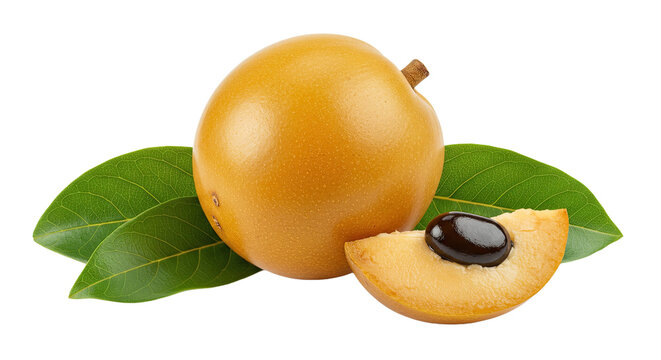 Whole Chikoo Fruit with Leaves Isolated on White Background Sapodilla Manilkara Zapota Cutout Fresh