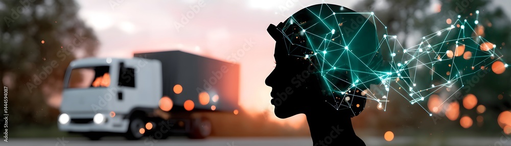 Aufkleber a logistics manager's silhouette is positioned against a high-tech background of interconnected glob