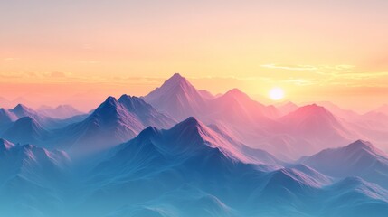 Pastel sunrise over a majestic mountain range.