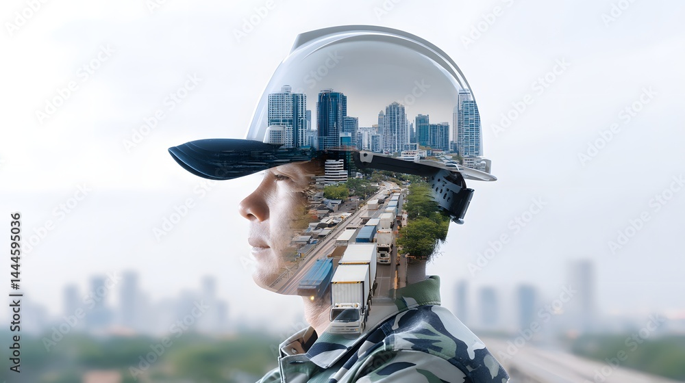 Aufkleber the silhouette of a logistics manager against a backdrop of digital networks and innovative tech sol