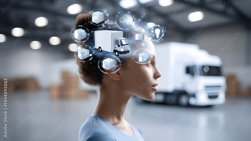 Poster the silhouette of a logistics manager against a backdrop of digital networks and innovative tech sol