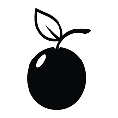 Simple Black and White Illustration of a Single Cherry with a Leaf