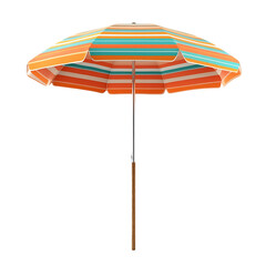 Obraz premium Orange Teal White Striped Beach Umbrella on Transparent Background, PNG