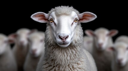 Obraz premium Focused sheep, leading a flock