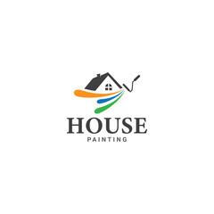 house painting service colored logo vector silhouette illustration business logo design template.
