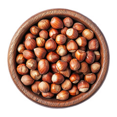 Hazelnuts in Wooden Bowl Overhead Close-Up Shot