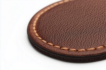 Close-up leather patch mockup on white, highlighting material and quality