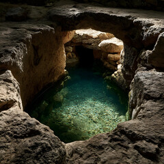 Stunning Underground Spring Crystal Clear Water in Dark Cave
