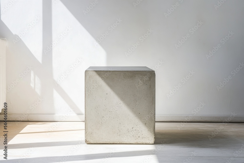 Aufkleber A concrete cube in a bright, minimalist setting with sunlight creating dynamic shadows. A study in form and light.