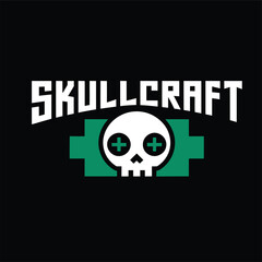 Skull craft a black and green logo with a skull on it