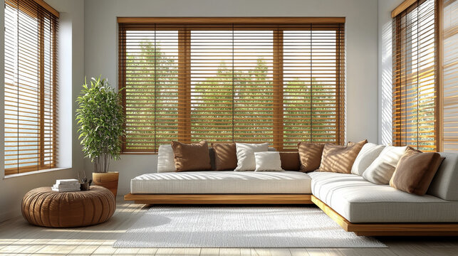Fototapeta 3D render of wooden Venetian blinds