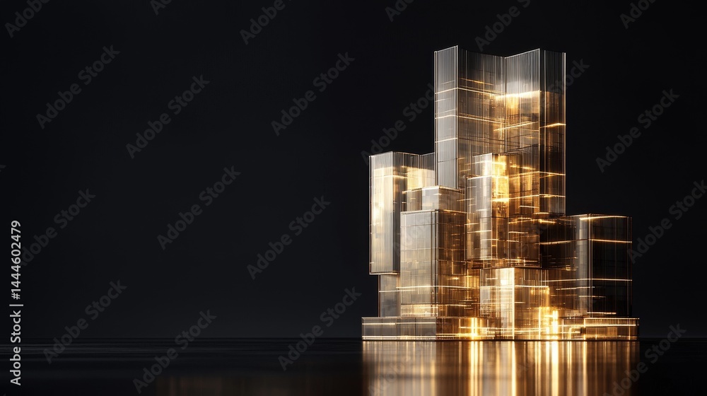 Aufkleber a modern abstract building design with luminous reflections and sleek structures.