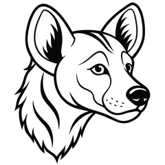 Striking Black and White Line Art of African Wild Dog Head Profile