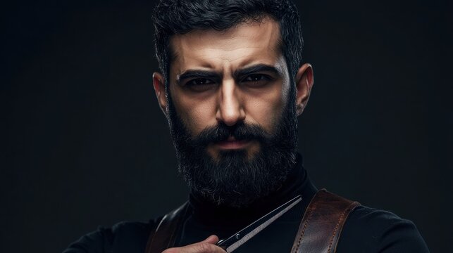 Confident barber showcasing skills with scissors