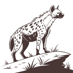 Silhouette Hyena Standing on Rock, Minimalist Style Design with Distinct Spotted Pattern
