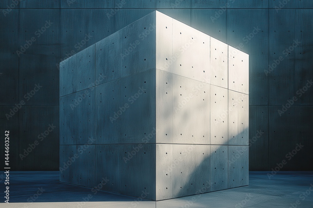 Aufkleber Geometric concrete cube with repeating patterns on a seamless background, bathed in ambient light and clean minimalist lines.