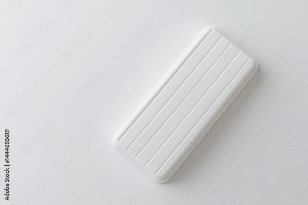 Poster A pristine white container with parallel ridges sits on a bright, minimalist surface, highlighting clean design and simplicity.