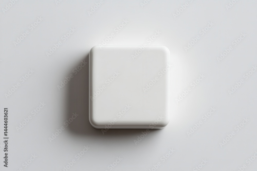 Poster Minimalist Design: A white square object with rounded edges contrasts against a clean white surface. Ideal for simple and modern aesthetics.