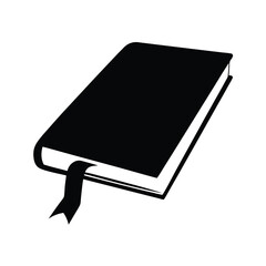 A Simple Black and White Illustration of a Closed Book with a Ribbon Bookmark