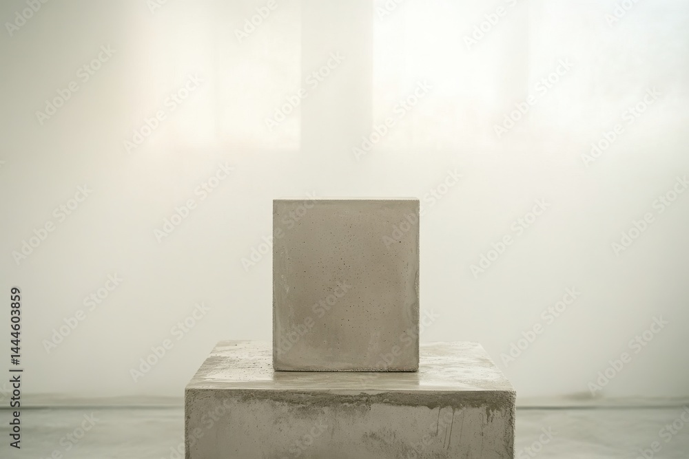 Poster Geometric shapes create a captivating composition with the play of light on concrete surfaces, evoking simplicity in modern aesthetics.