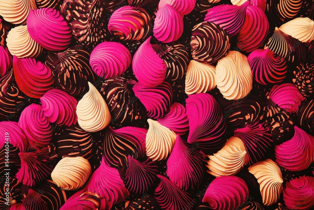 Poster abstract forms in pink, cream and dark brown make an elaborate textured backdrop. spherical and poin
