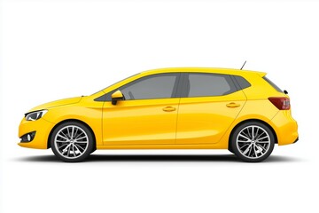 side view of yellow hatchback car isolated on white background