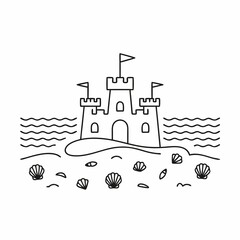 Fototapeta premium Cute Sandcastle with Flags and Towers – Easy Kids Coloring Sheet