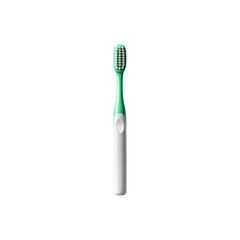 A toothbrush with a green handle and bristles, designed for effective cleaning and oral hygiene.