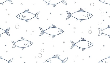 Obraz premium Clean and modern seamless pattern featuring minimalistic fish icons with dotted accents on a white base