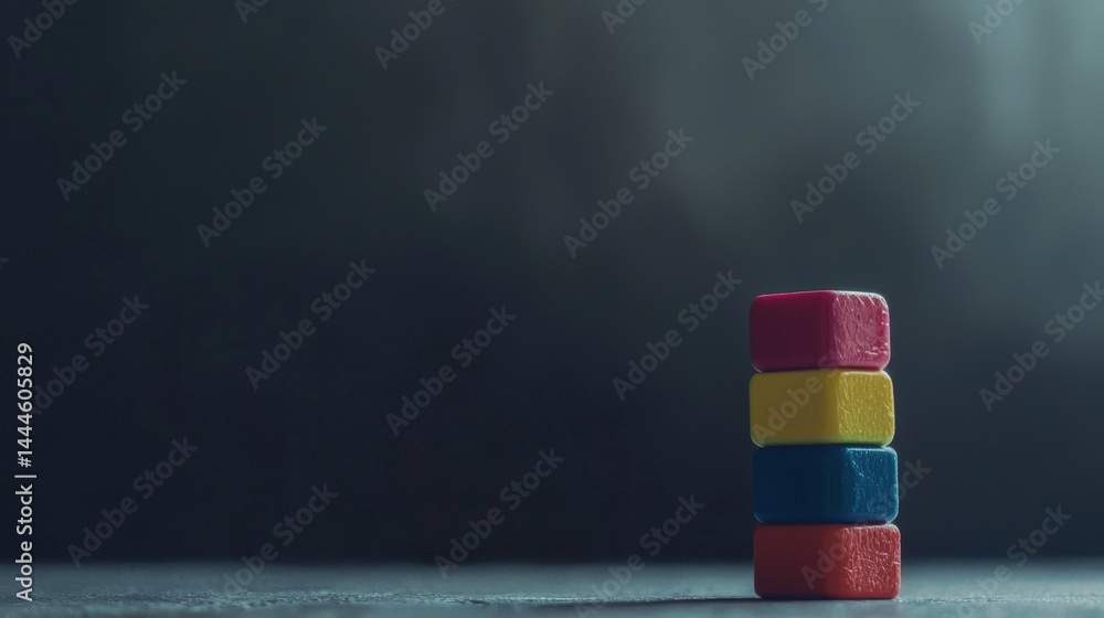 Aufkleber colorful stacked blocks creating a playful and creative atmosphere in a minimalist setting.